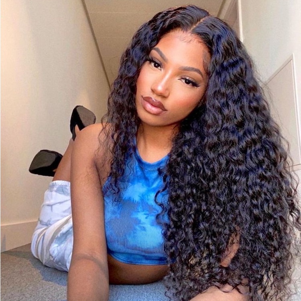 💫 26” 100% HUMAN HAIR DEEP BRAZILIAN WAVY LACE FRONT 4 x 4 FRONT PART WIG